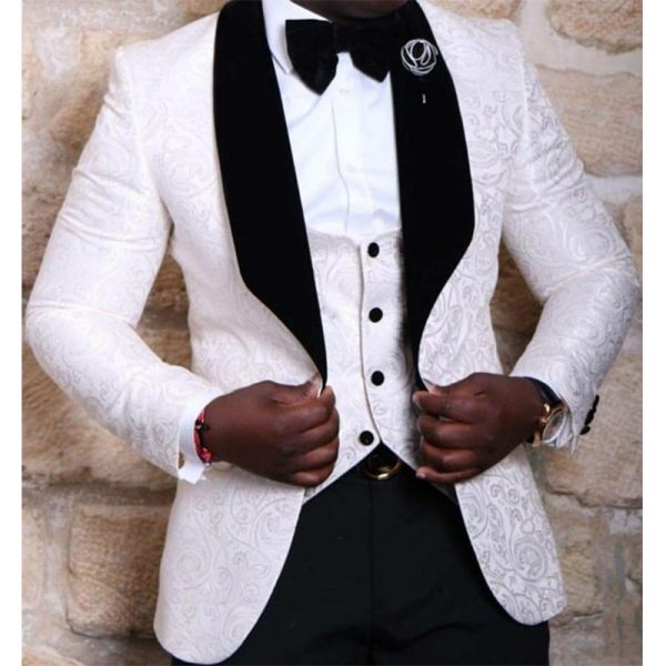 Groomsmen Shawl Lapel Groom Tuxedos Red/White/Black Men Suits Wedding Best Man Blazer (Jacket+Pants+Tie+Vest)